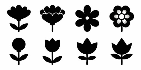 Poster - Black flower icon set single floral design element