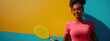 © Анна Мартьянова - Portrait of black woman with pickleball paddle. Fitness, training, and health blend in this dynamic sports moment. banner
