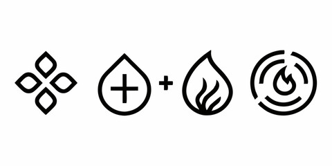 Poster - Line art icon set four elements symbols