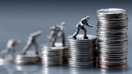 Poster - Miniature soldier positioned on a stack of coins symbolizing financial strategy and annual bonus estimation tool concept