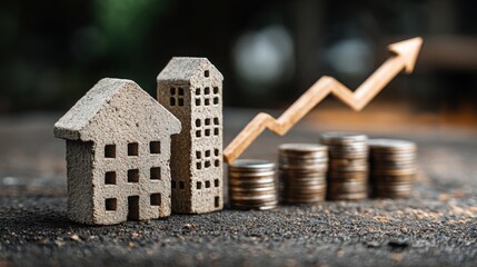 Poster - Business growth icon concept featuring a house with an upward arrow representing development and economic expansion