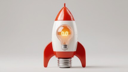Poster - Business innovation icon concept featuring a rocket with a lightbulb representing creative ideas and forward thinking