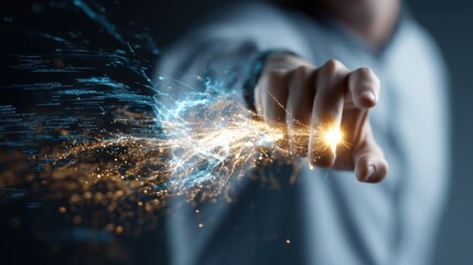 Poster - Person as digital change agent icon concept with spark and creativity in a dynamic business transformation scenario