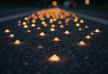 Poster - Minimal abstract triangular light pattern on asphalt road at night