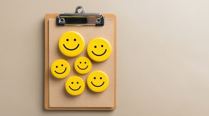 Poster - Engagement survey icon concept depicting clipboard with smile icons for gathering employee feedback and insights