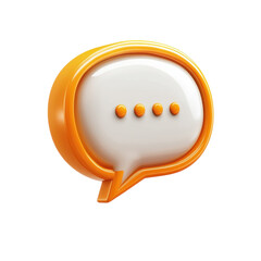Poster - A glossy orange and white 3D speech bubble icon conveying conversation on transparent background