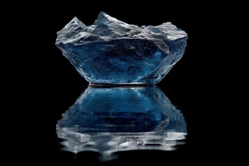 Aufkleber - Ice sculpture reflecting blue hues in a dark environment, showcasing intricate textures and shapes