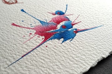Poster - Colorful abstract watercolor splash created on textured paper showcasing vibrant pink and blue hues with dynamic movement