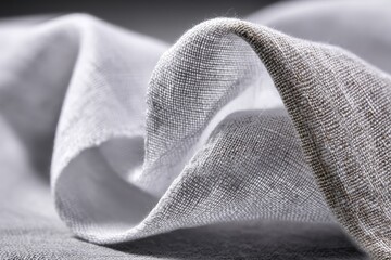 Poster - Soft, flowing linen fabric draped elegantly on a smooth surface showcasing texture and light interplay in natural tones