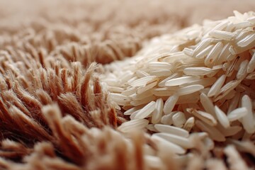Poster - Grain scattered on a textured surface with warm tones in a cozy indoor setting