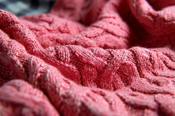 Aufkleber - Soft pink knitted blanket with intricate patterns draped over a cozy surface in a warm indoor setting
