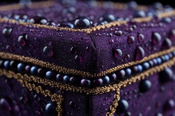 Aufkleber - Glistening purple fabric with beads and droplets showcasing intricate details and artistic craftsmanship