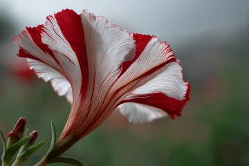 Aufkleber - Vibrant red and white flower close-up in a serene garden during early morning light
