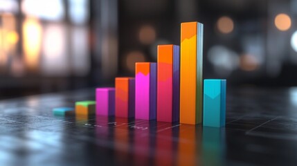 Leinwandbilder - A colorful D bar graph with an upward trend, symbolizing business growth and success