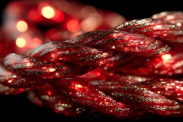 Poster - Close-up view of intricately woven red rope illuminated by soft light showcasing details and texture