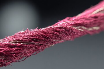 Poster - Close-up view of a twisted burgundy thread revealing intricate fibers and texture