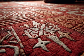 Poster - Intricate textile art showcased in a close-up view of a handcrafted rug with unique patterns and designs