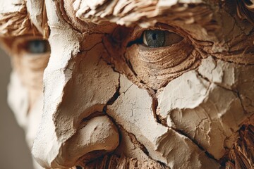 Poster - Detailed close-up view of a sculpture depicting an aged man's face with textured features and realistic eyes