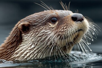 Poster - Otter swimming gracefully in the water at a serene coastal environment during the afternoon