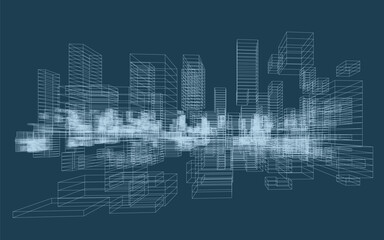 Poster - abstract geometric wireframe in linear style. matrix cubes pattern background for architectural temp