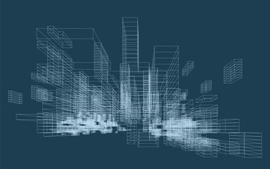 Poster - abstract geometric wireframe in linear style. matrix cubes pattern background for architectural temp