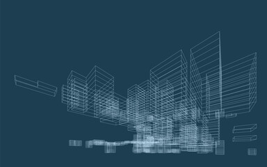 Poster - abstract geometric wireframe in linear style. matrix cubes pattern background for architectural temp