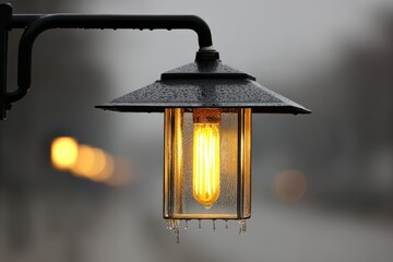 Aufkleber - Warm glow of a street lamp illuminating a rainy evening in the city park