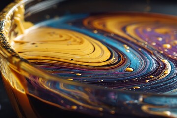 Poster - Colorful swirling patterns of paint in a glass container create vibrant abstract art at a creative workshop