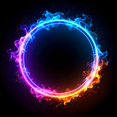 Wall Mural - spooky glowing smoke burst in circle, center void, dramatic neon lighting, cinematic effect.