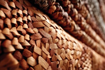 Aufkleber - Intricate wooden weaving showcasing craftsmanship in a warm, natural setting