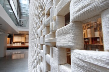 Poster - Unique textile wall design in modern interior space showcasing weaving technique and craftsmanship