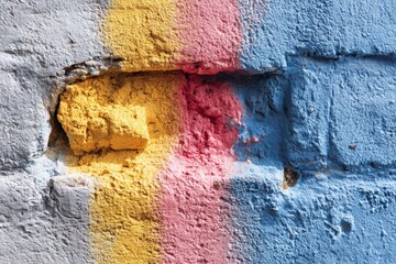 Poster - Vibrant colors on brick wall create artistic urban landscape in city center