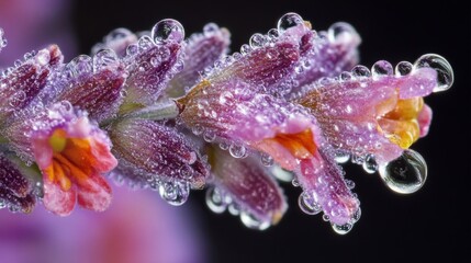 Poster - A fresh lavender flower with tiny droplets of water, capturing its calming essence