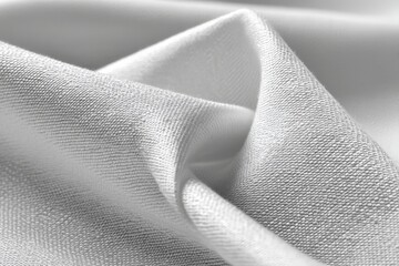 Poster - Close-up view of a smooth, white fabric with intricate texture folds on a light background during the day