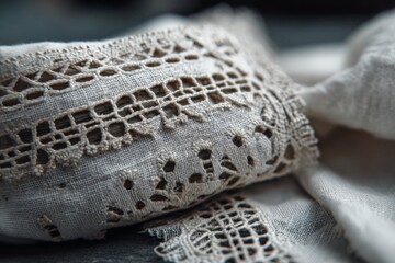 Poster - Intricate lace fabric details showcasing artisan craftsmanship in soft natural lighting