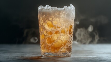 Aufkleber - A frosted glass with beer and melting ice, with condensation forming small droplets