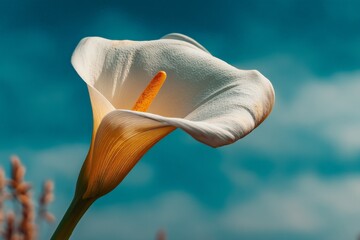Aufkleber - Stunning close-up of a calla lily against a vibrant blue sky during daylight