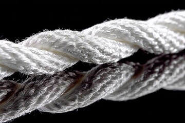 Aufkleber - Twisted white rope reflecting on a black surface with intricate details highlighted