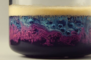 Poster - Colorful liquid layers create mesmerizing patterns in a glass jar during a scientific experiment session
