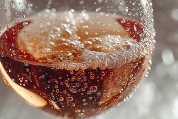 Poster - Bubbles rise in a refreshing glass of soda on a warm afternoon