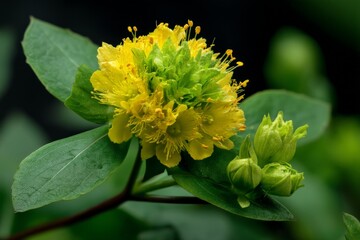 Poster - Bright yellow flowers bloom among green leaves in a natural setting during springtime