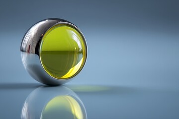 Aufkleber - Sphere with shiny metal and vibrant liquid resting on a reflective surface at midday