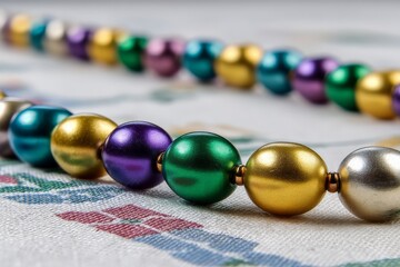 Aufkleber - Colorful beads arranged on a fabric surface for decoration during a festive event