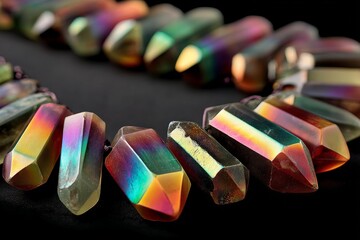 Aufkleber - Vibrant crystal necklace showcasing unique color gradients in intricate design with a dark background