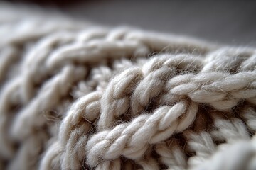 Aufkleber - Close-up view of soft cream-colored yarn twisted in intricate patterns for knitting or crafting projects