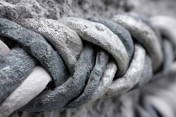 Poster - Textured metal rope intertwined against a rough stone surface at an outdoor setting