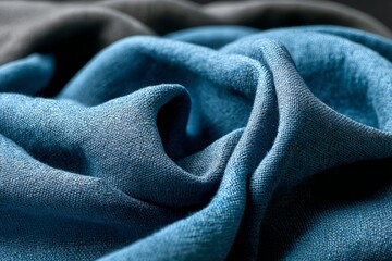 Poster - Textured fabric in varying shades of blue and gray draped elegantly on a dark background