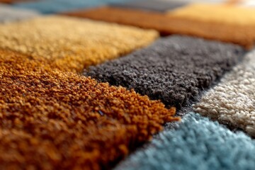 Aufkleber - Soft textured carpet with colorful patches arranged in a warm home setting during daylight hours