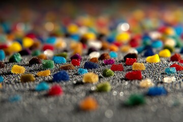 Poster - Colorful candy sprinkles create a vibrant display on a surface in a playful setting during daytime