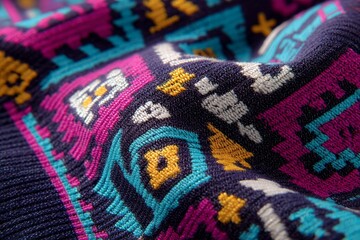 Poster - Colorful textile with intricate patterns showcasing traditional craftsmanship and vibrant designs